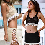 Blingcute  Lace Cover Up Skirt  Beach Shell Crochet Bikini Set