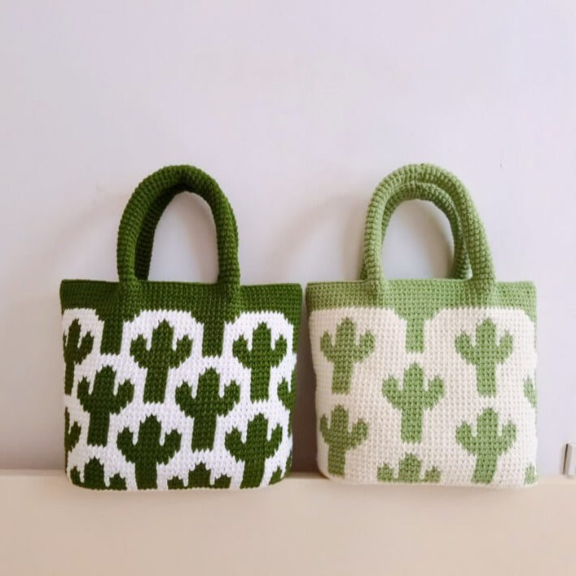 Blingcute | Crochet Bag | Green Cactus Crochet Tote Bag - Blingcute