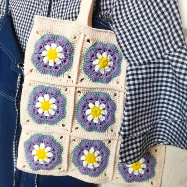 Blingcute | Granny Square Shoulder Bag | Daisy Crochet Bag - Blingcute