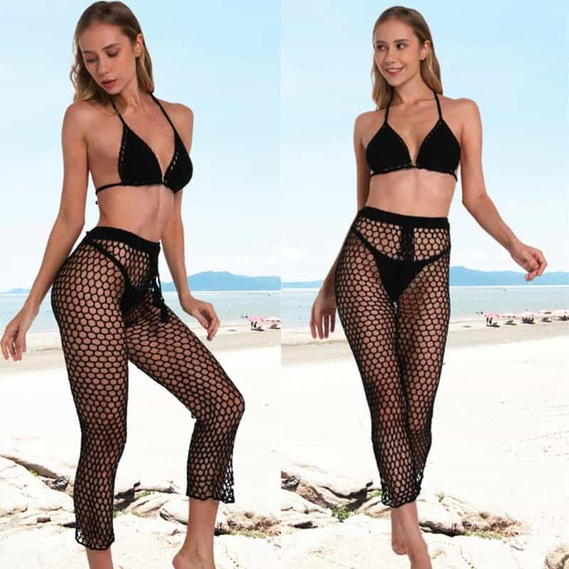 Blingcute  Cover UP Long Net Pant  Hand Crochet Bikini Set