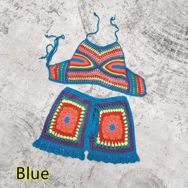 Blingcute | Crop Top Halter Tank Bikini | Handmade Crochet Bikini Set