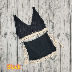 Blingcute  Lace Cover Up Skirt  Beach Shell Crochet Bikini Set