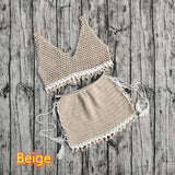 Blingcute  Lace Cover Up Skirt  Beach Shell Crochet Bikini Set