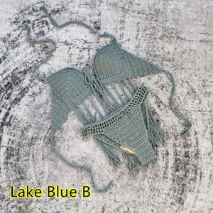 Blingcute  Tassel Boho Beachwear  Crop Top Halter Bikini Set