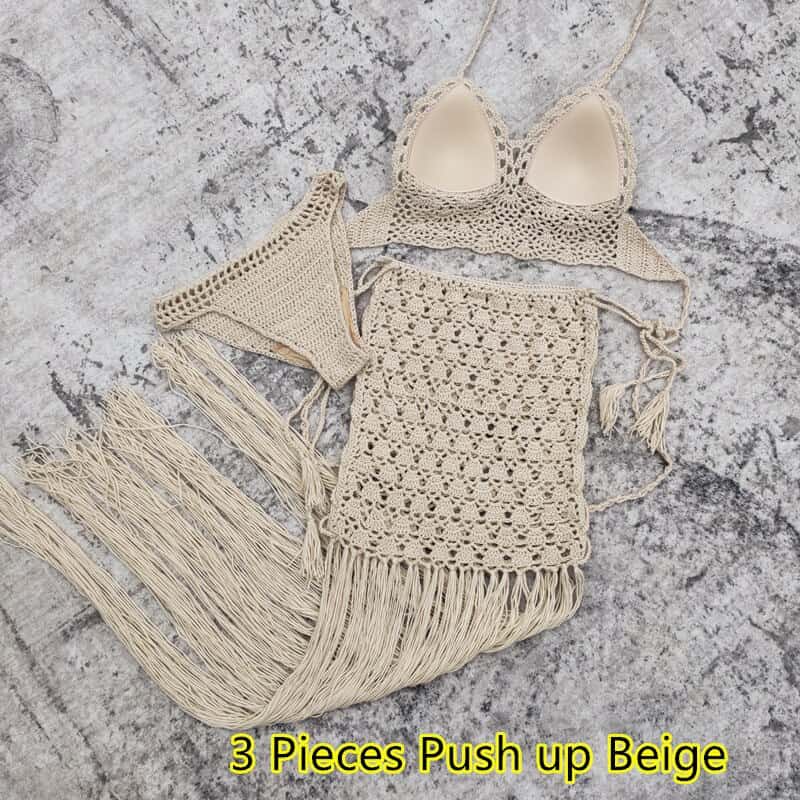 Boho Fringe Skirt Swimwear | Crochet Bikini Set