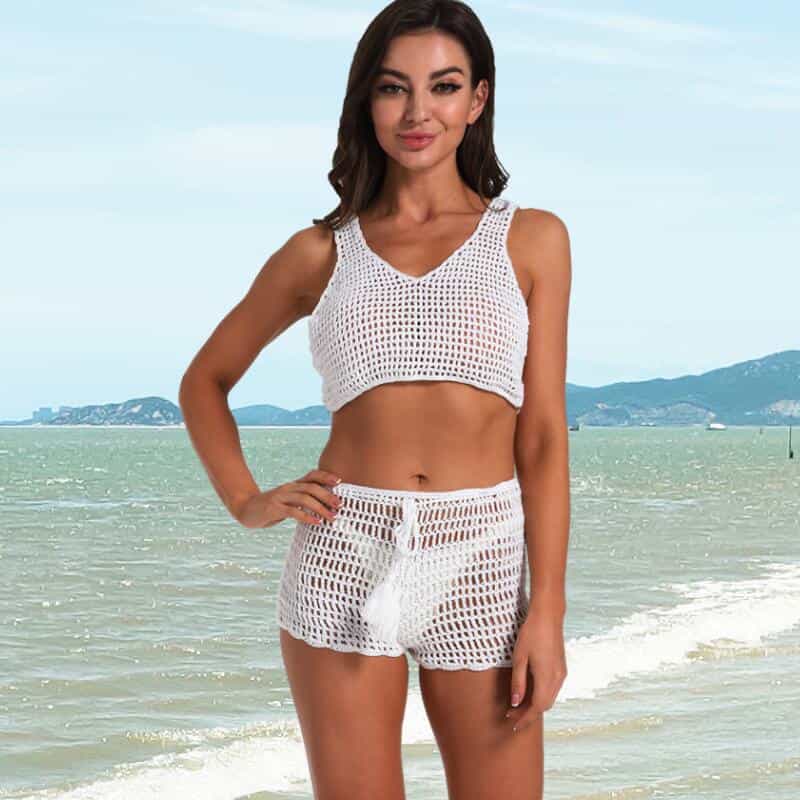 Blingcute | Crop Top Boho Cover Up Swimwear | Handmade Crochet Bikini Set