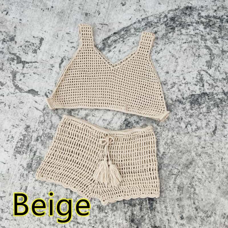Blingcute | Crop Top Boho Cover Up Swimwear | Handmade Crochet Bikini Set