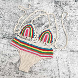 Cross Strap Stripe Swimwear  Handmade Crochet Bikini Set