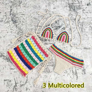 Mini Skirt Beach Swimsuit  Crochet Lace Bikini Set