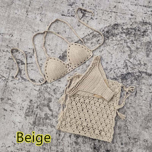 Mini Skirt Beach Swimsuit  Crochet Lace Bikini Set