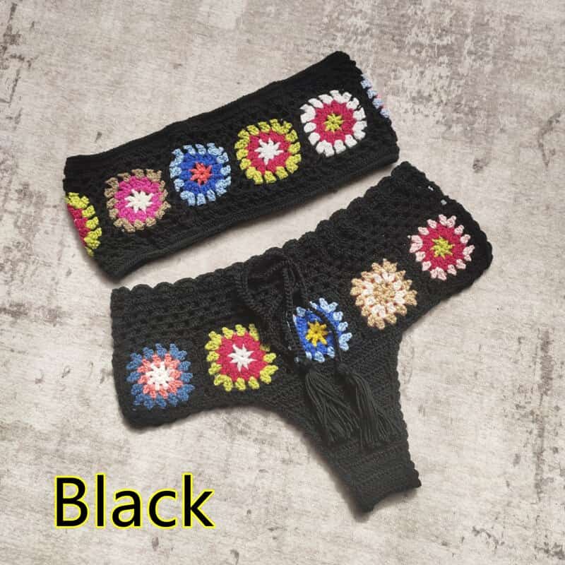Blingcute | Tube Top Applique Beachwear | Handmade Crochet Bikini Set
