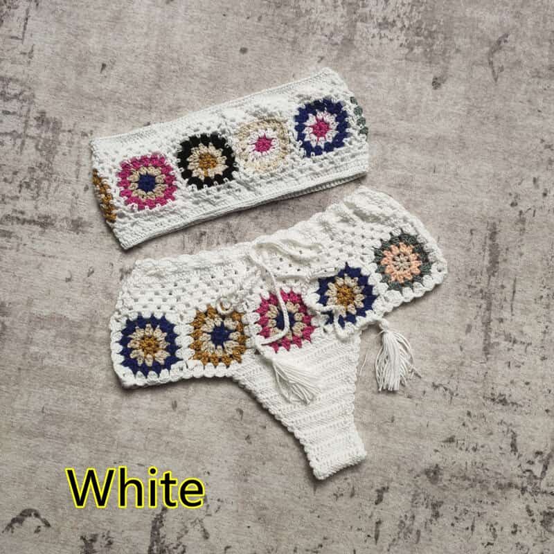 Blingcute | Tube Top Applique Beachwear | Handmade Crochet Bikini Set