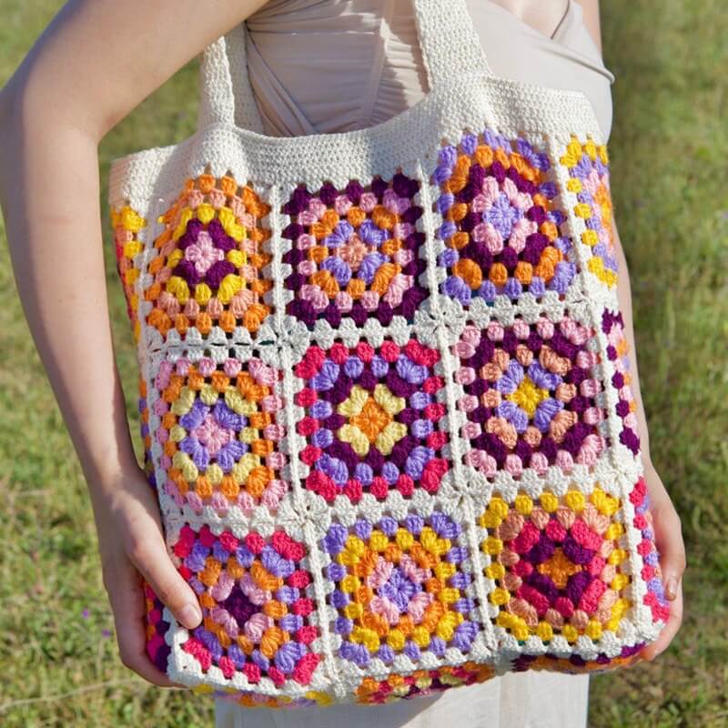 Crochet Tote Bag, Boho Hippie Handbag