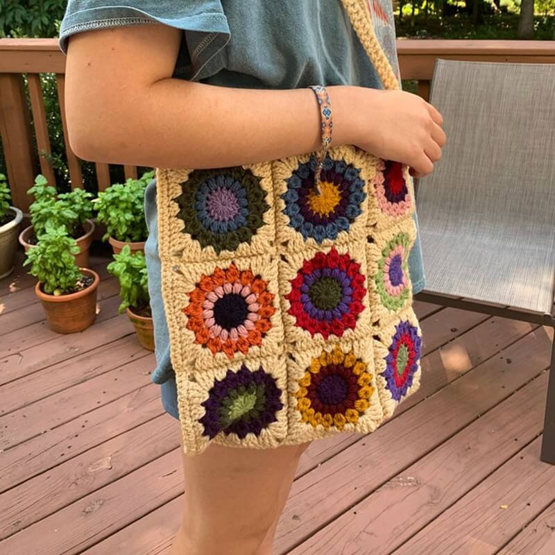 Buy Crochet Violet Flower Bag Online