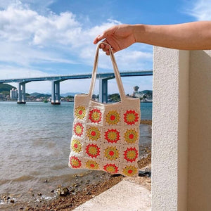 Blingcute | Granny Square Crochet |  Daisy Flower Shoulder Colorful Bag - Blingcute