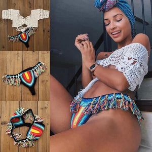 Blingcute | boho Sexy tassel shorts beachwear | Handmade Crochet Bikini Set