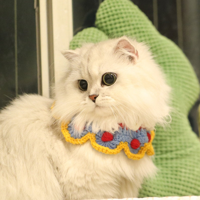 Blingcute | Snow White Cat Pet Knitted Collar | Crochet Pet Collar - Blingcute