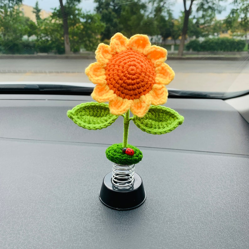 Blingcute | Crochet sunflower Car Accessories | Crochet Car Decor - Blingcute