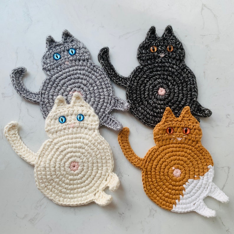 Cat Face Coaster Set Crochet Cat Head Coaster Cat Lover 