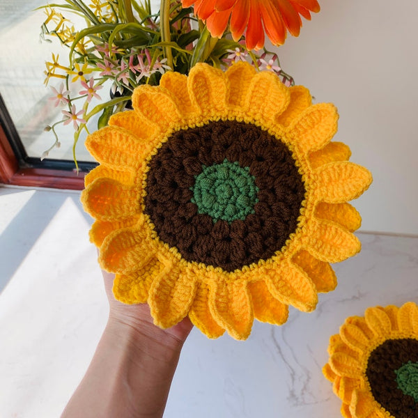 Blingcute | Crochet Sunflower Coaster | Handmade Home Decor - Blingcute