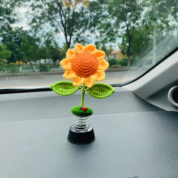 Blingcute | Crochet sunflower Car Accessories | Crochet Car Decor - Blingcute