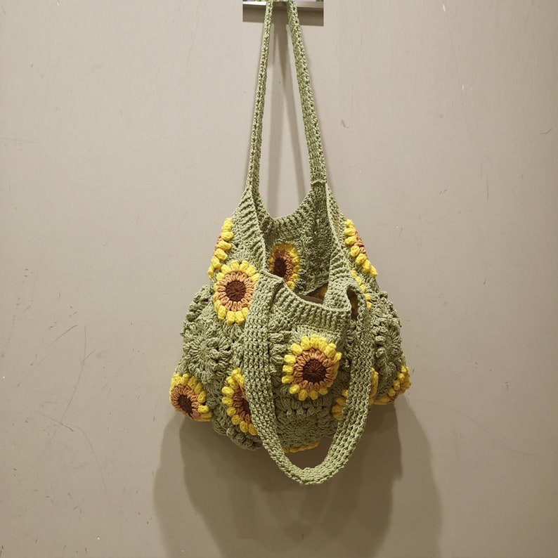 Cheerful Crochet Sunflower in Smiling Red Pot - Buy ladies bag