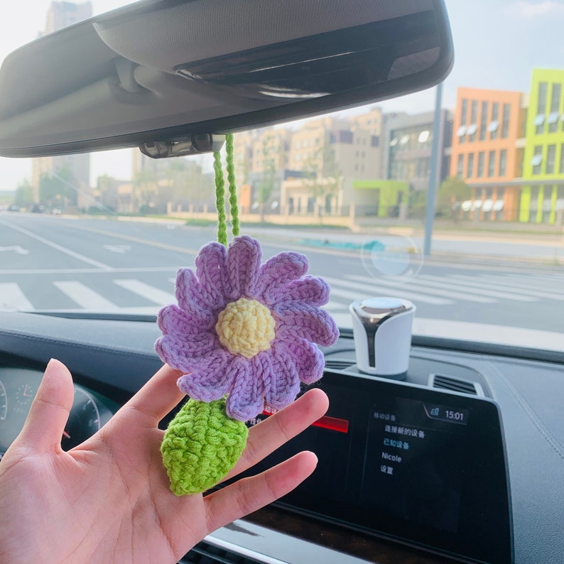 Crochet Flowers Car Hanging, Hanging Plant, Cute Flower Car Accessories  Decor Teens Interior Rear View Mirror Hanging Charm 