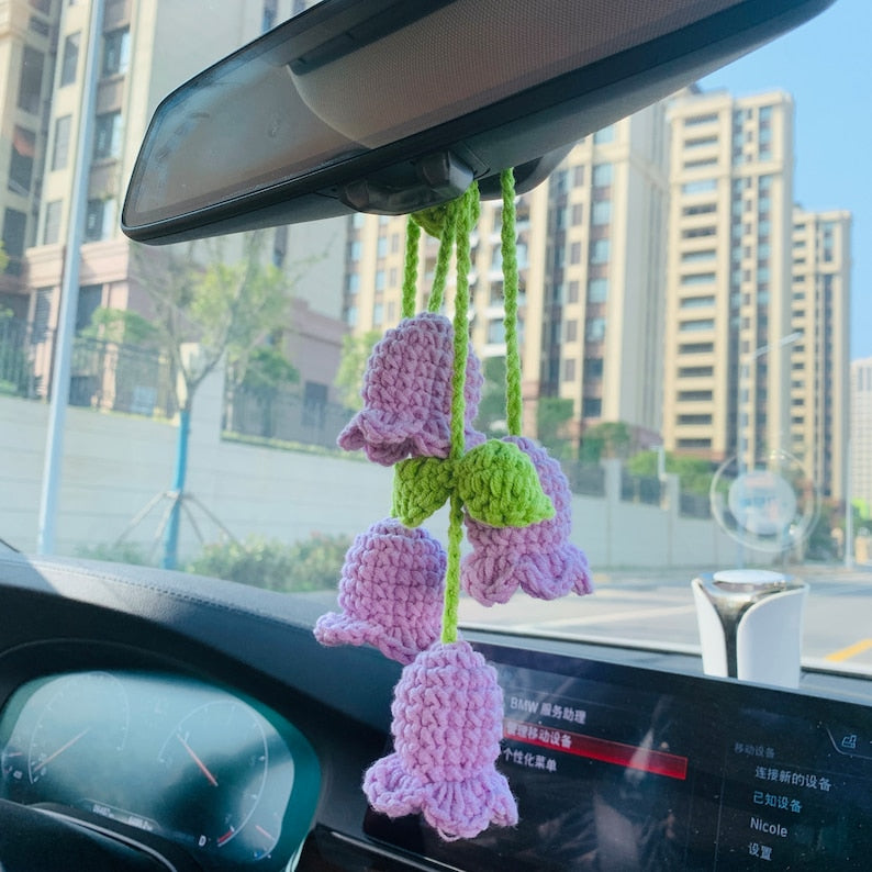 4 Pcs Cute Rear View Mirror Accessories Bee And Flower Crochet Car Decor  Hand Knitted Car Mirror Hanging Accessories Pendant for Women Men  Automotive