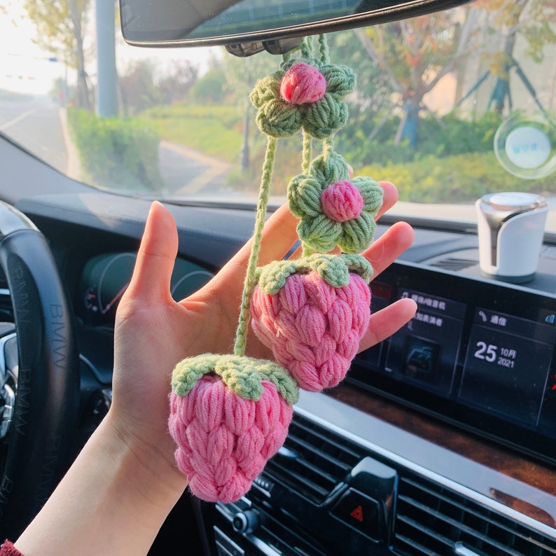 Cute Potted Plants Crochet Car Mirror Hanging Accessories for Car Rear View  Mirror Decor,Hanging Basket for Car Decor,Car Mirror Hanging Charms