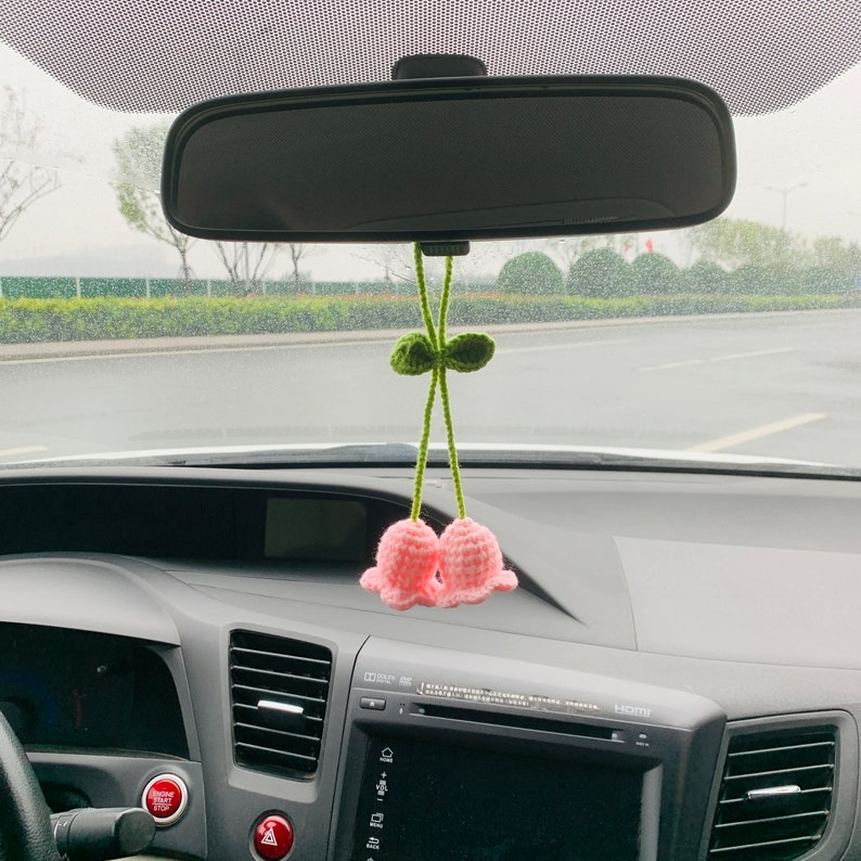 Cute Potted Plants Crochet Car Mirror Hanging Accessories for Car Rear View  Mirror Decor,Hanging Basket for Car Decor,Car Mirror Hanging Charms