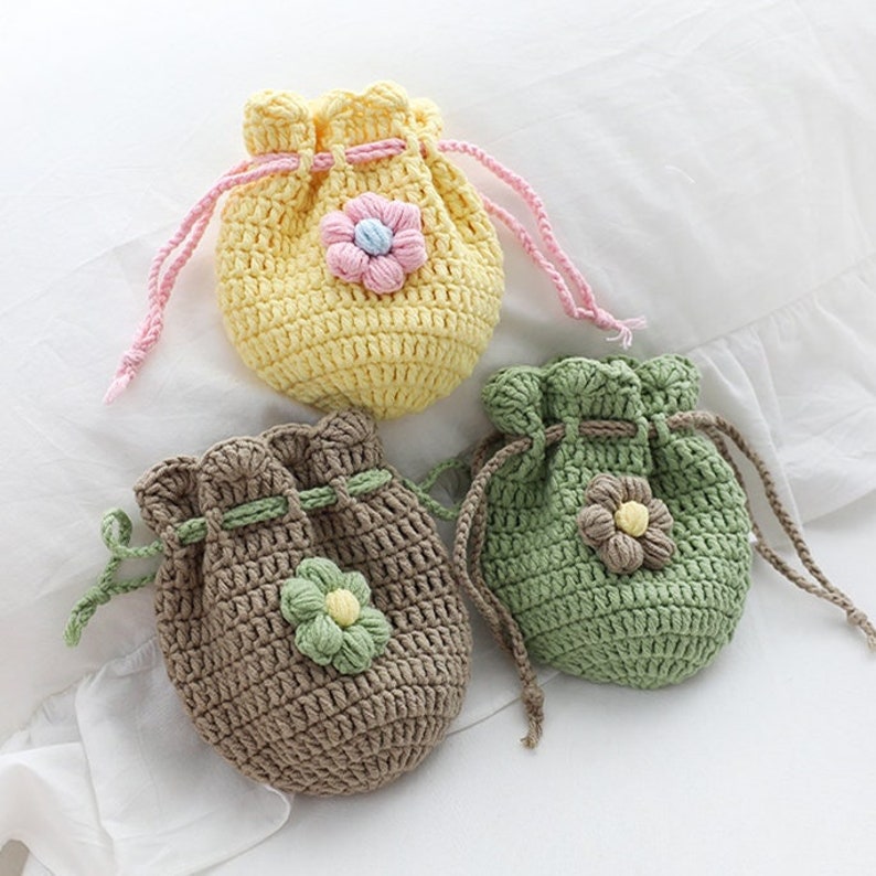 Blingcute Crochet Drawstring Bag Handmade Purse