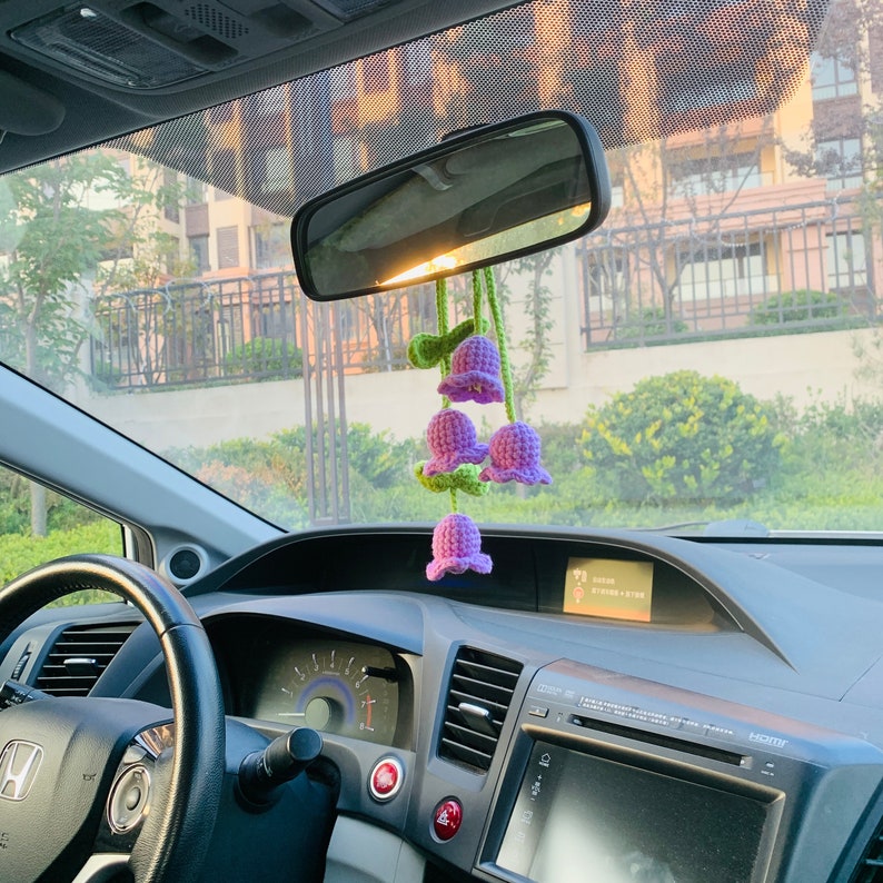 Cute Plants Crochet Rear View Mirror Accessories, Handmade Car Mirror  Hanging Accessories, Rearview Mirror Accessories Car Ornament For Women,  Flowers