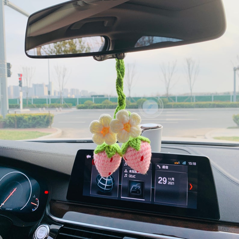 Crochet Flowers Car Hanging, Hanging Plant, Cute Flower Car Accessories  Decor Teens Interior Rear View Mirror Hanging Charm 