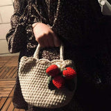 Crochet Tote Bag Hand Knitted Strawberry Tote Bag Strawberry Pendant Crochet Tote Bag - Blingcute
