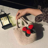Crochet Tote Bag Hand Knitted Strawberry Tote Bag Strawberry Pendant Crochet Tote Bag - Blingcute