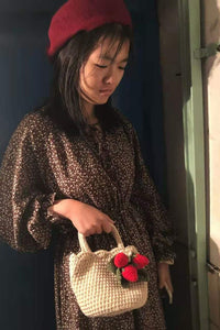 Crochet Tote Bag Hand Knitted Strawberry Tote Bag Strawberry Pendant Crochet Tote Bag - Blingcute