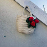 Crochet Tote Bag Hand Knitted Strawberry Tote Bag Strawberry Pendant Crochet Tote Bag - Blingcute