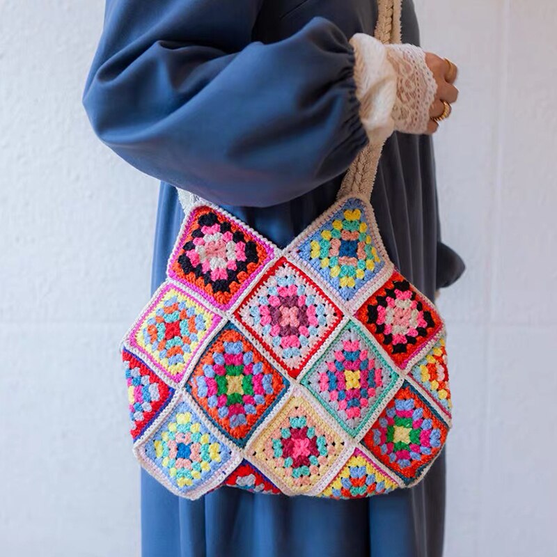 Blingcute | Granny Square Bag | Colorful Flowers Shoulder Bag - Blingcute