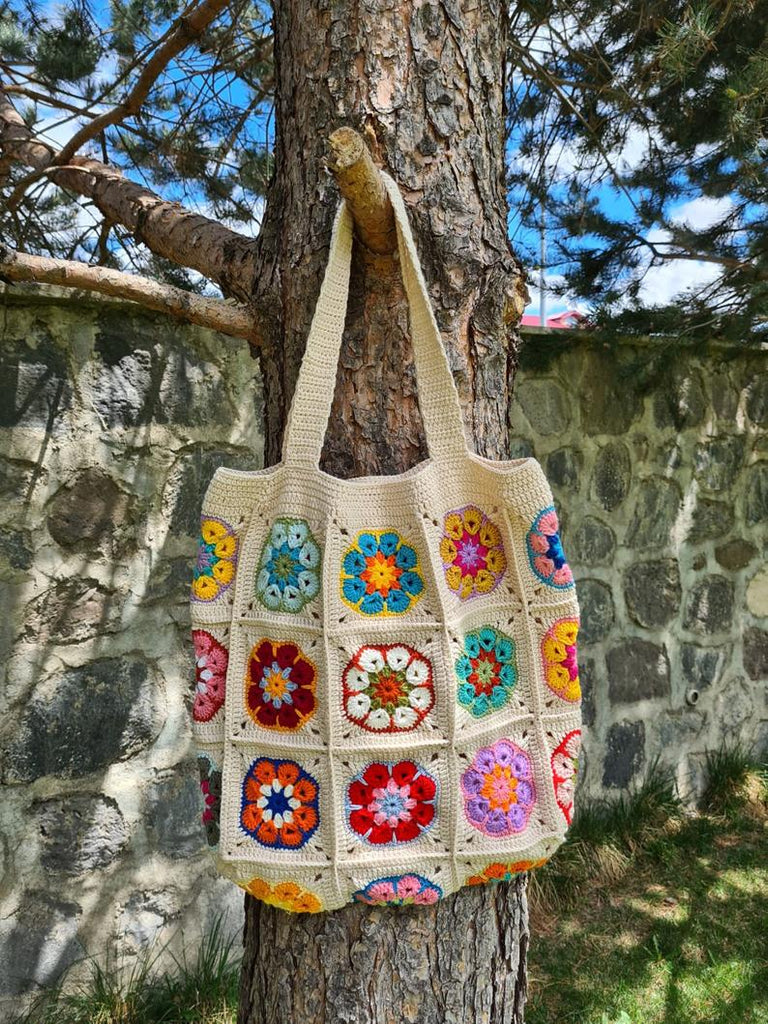 Blingcute | Crochet Tote Bag | Daisy Flowers Bohemia - Blingcute