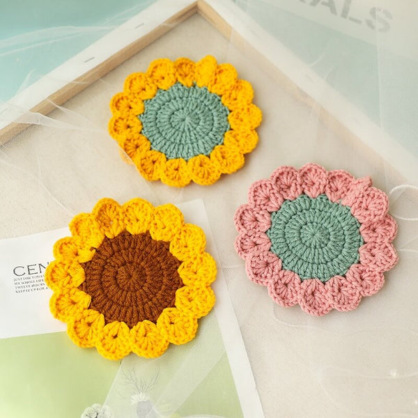Blingcute | Crochet Coaster Flower | A Set of 3 Flowers Coasters - Blingcute